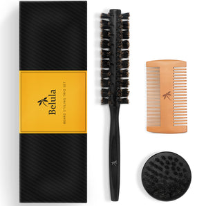 Beard Brush, Beard Comb & Palm Brush Trio Beard Brush Kit Black