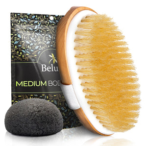 Medium Soft Dry Body Brush for Cellulite and Lymphatic Skin Brush Free Konjac Sponge