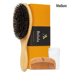 100% Boar Bristle Hairbrush Set (Medium) with Soft Natural Bristles for Thin, Fine Hair
